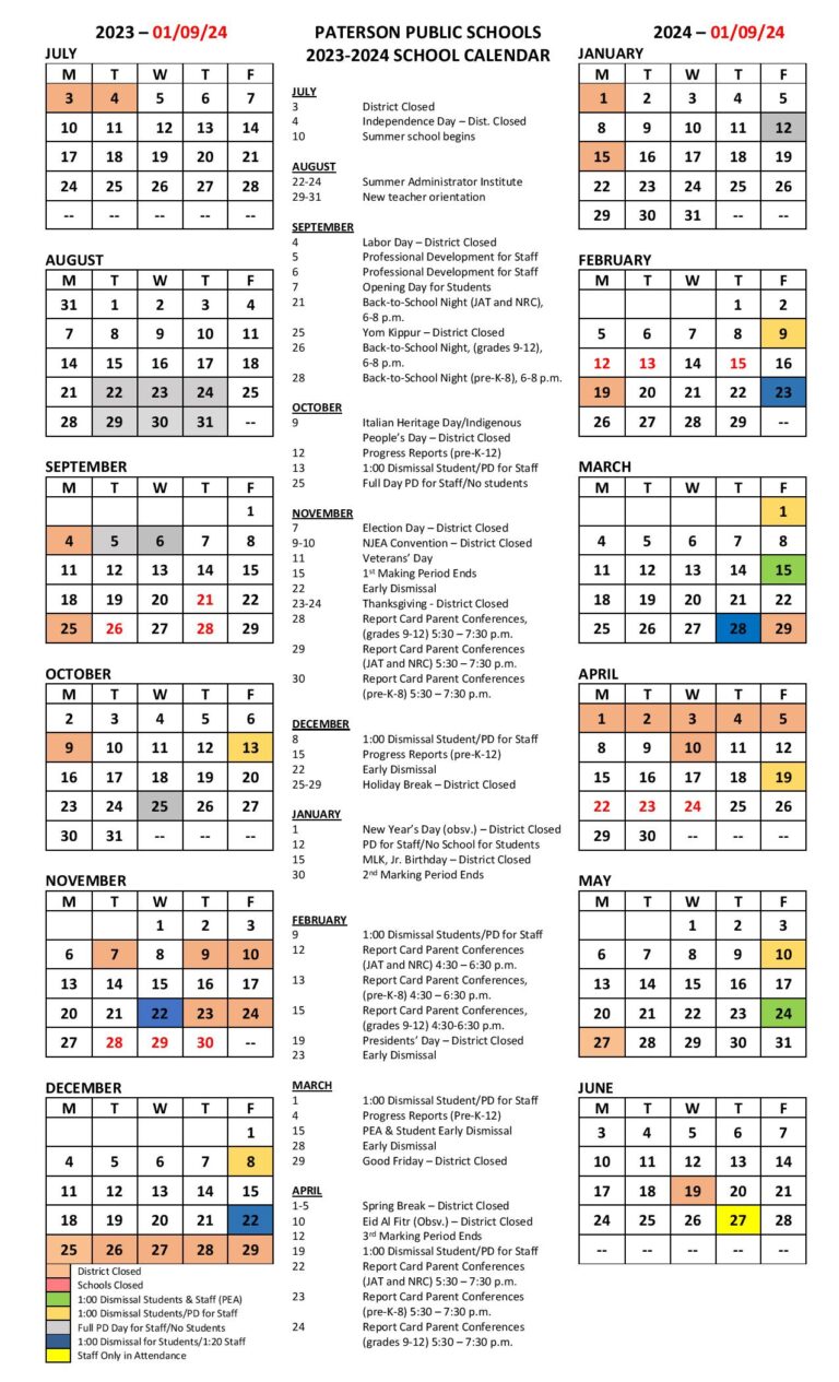 Paterson Public Schools Calendar 2024 (Holiday Dates)