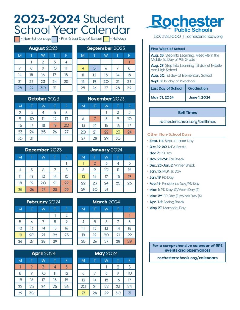 Rochester Public Schools Calendar 20242025 (Holiday Dates)