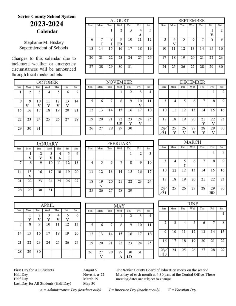 Sevier County Schools Calendar