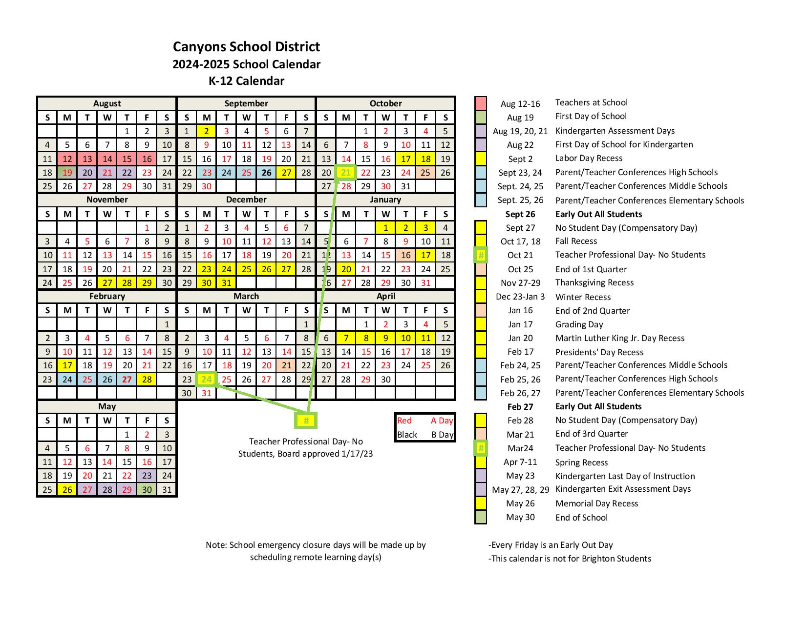 Canyons School District Calendar 20242025 (Holiday Breaks)