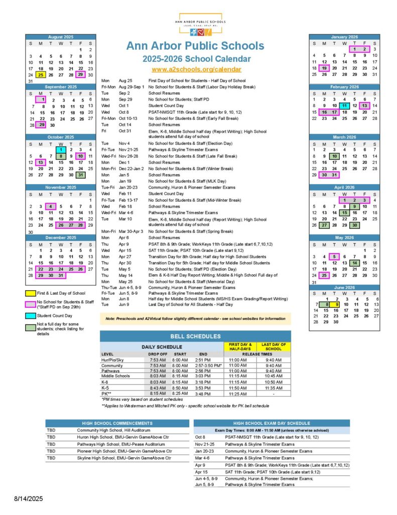 Ann Arbor Public Schools Calendar 2025-2026