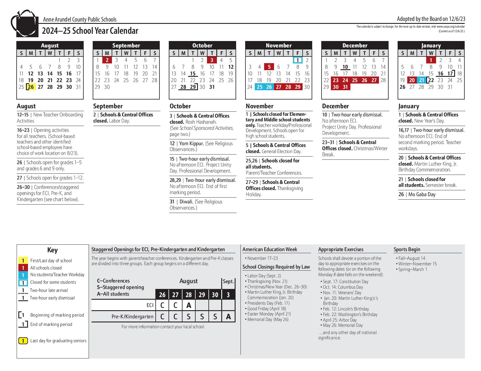 Anne Arundel County Public Schools Calendar 20242025 Holiday