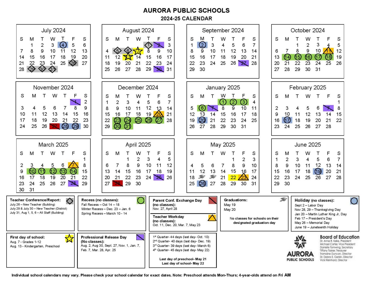 Aurora Public Schools Calendar 20242025 (Holiday Breaks)