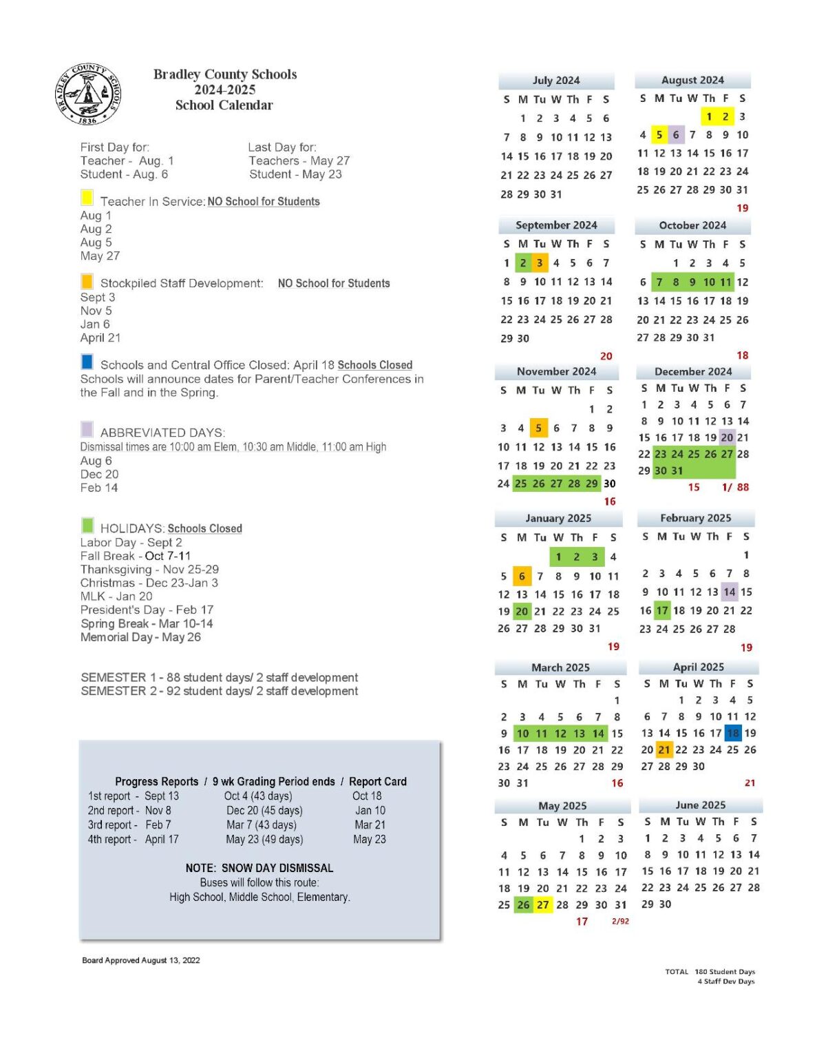 Bradley County Schools Calendar 20242025 Holiday Dates