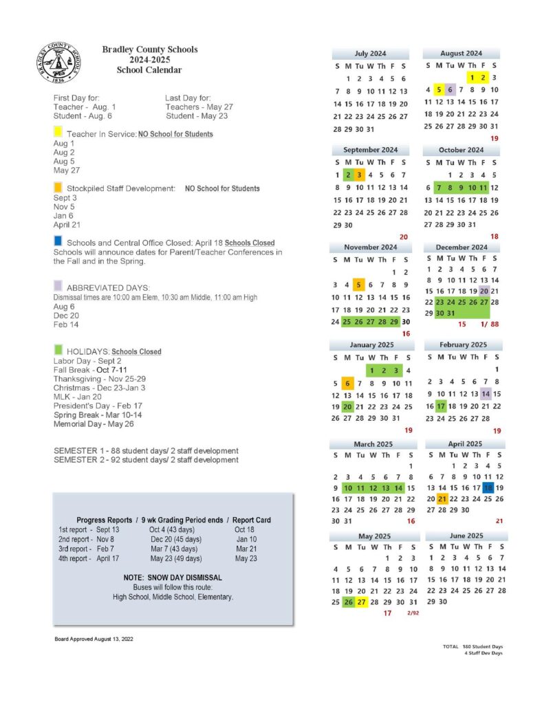 Bradley County Schools Calendar