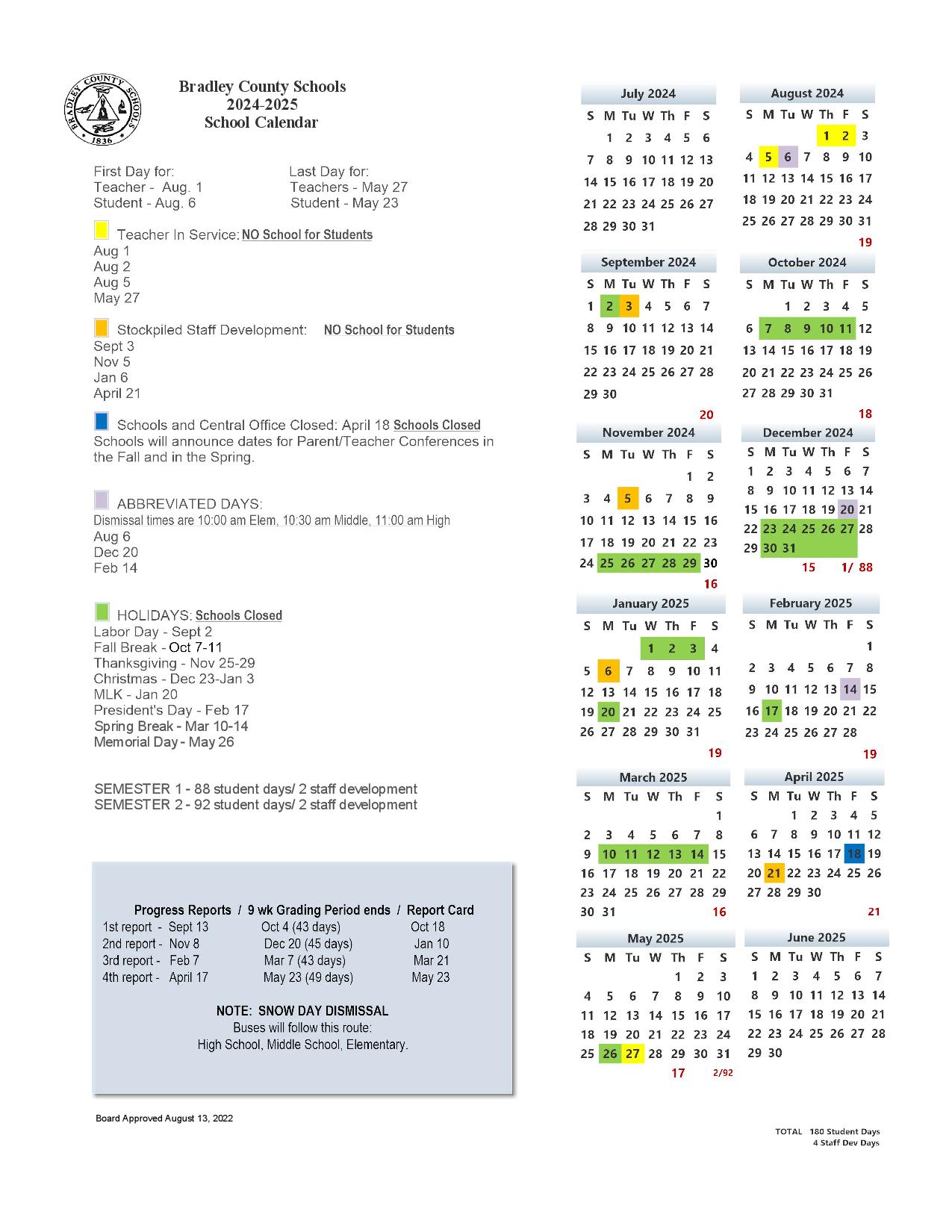 Bradley County Schools Calendar 2025-26