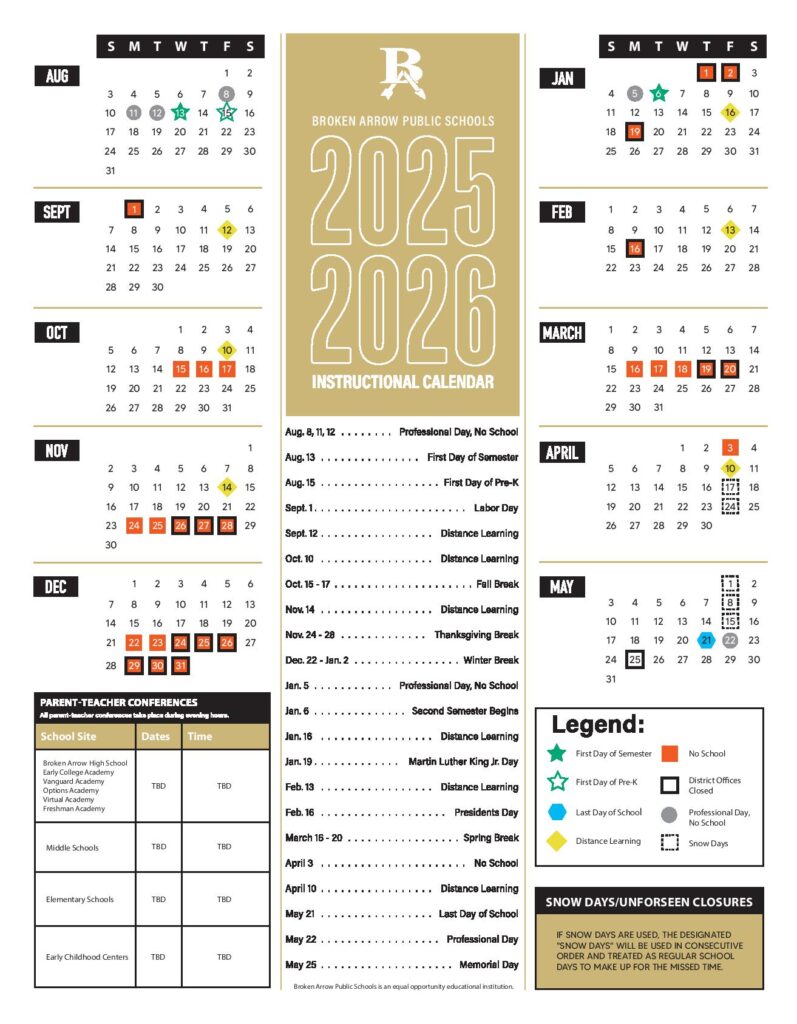 Broken Arrow Public Schools Calendar 2025-2026
