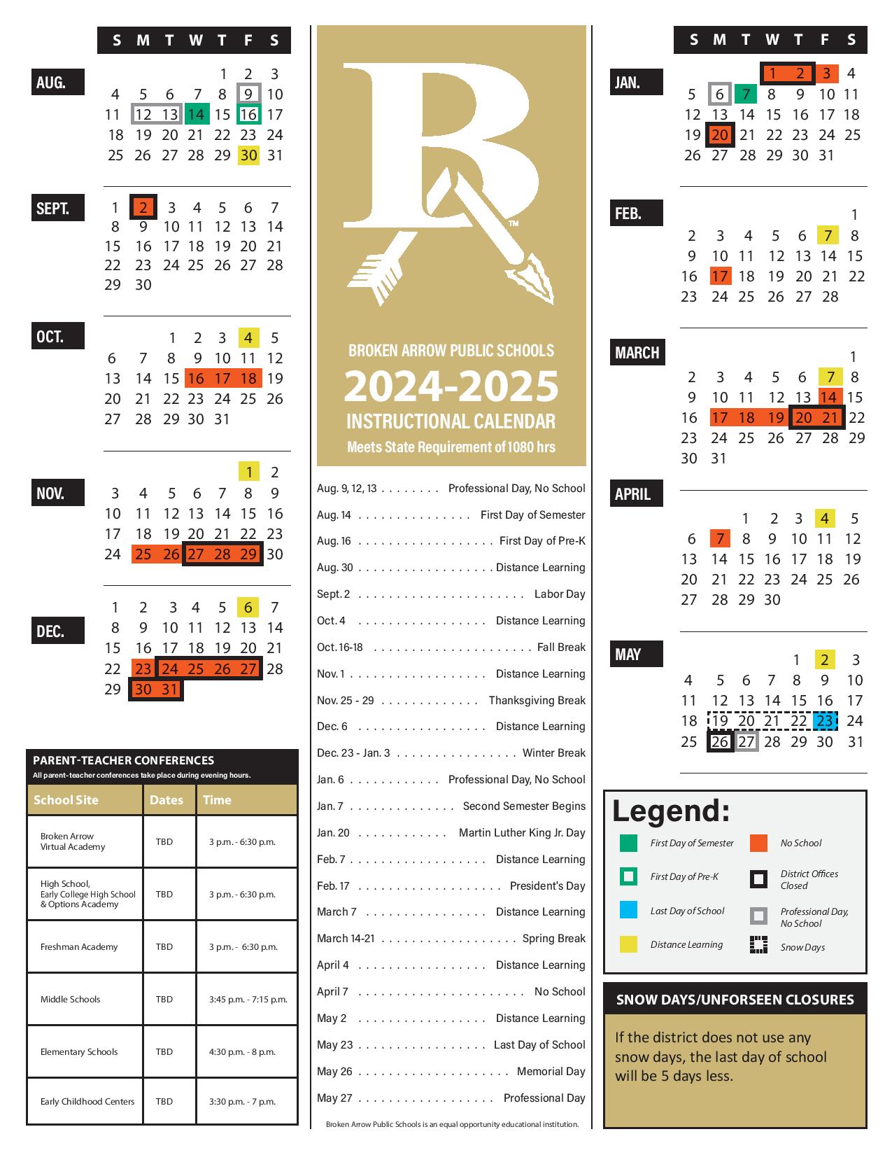 Broken Arrow Public Schools Calendar 20242025 Holiday Breaks