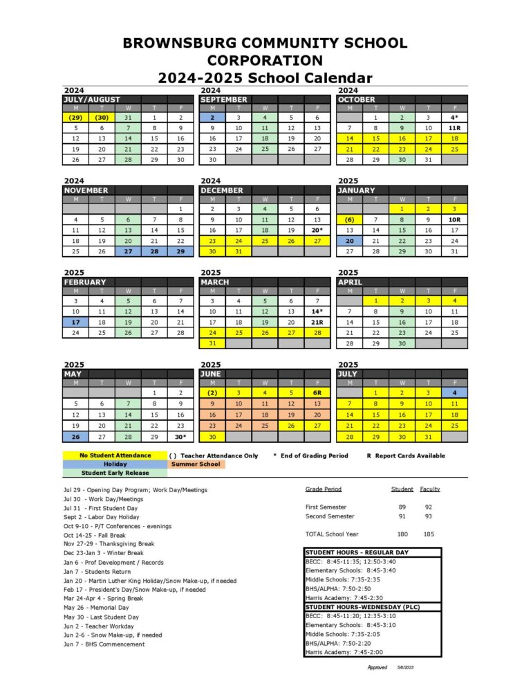 Brownsburg Schools Calendar 20242025 BCSC Holidays