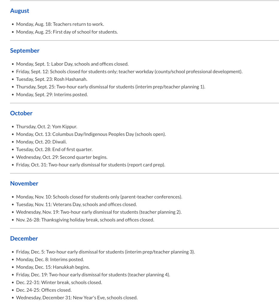 Charles County Public Schools Calendar 2025-2026