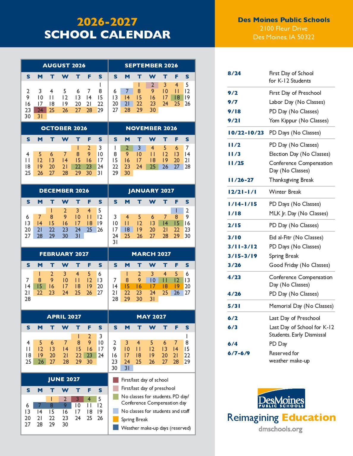 Des Moines Public Schools Calendar 2026-2027 (DMPS Calendar) - New ...