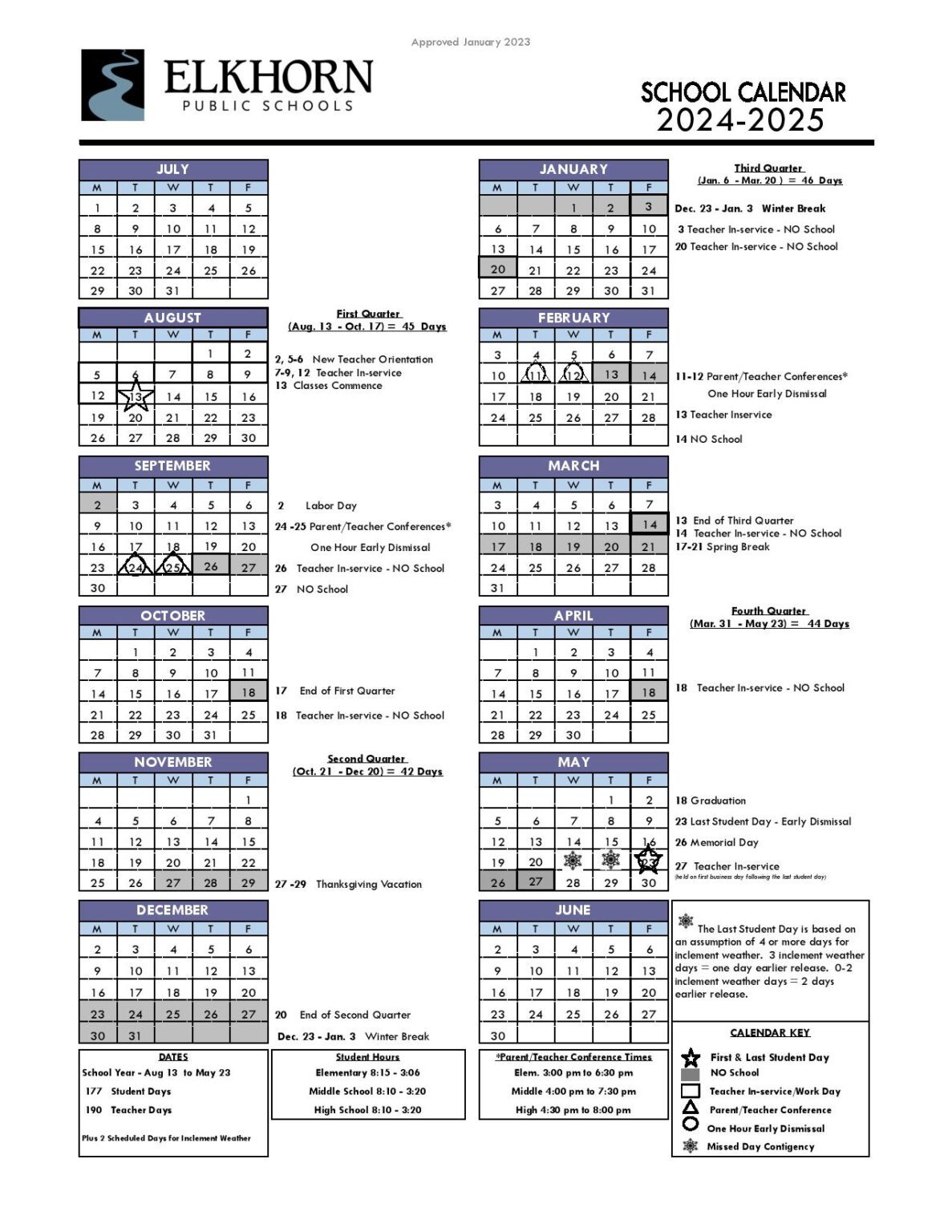 Elkhorn Public Schools Calendar 20242025 Holiday Dates