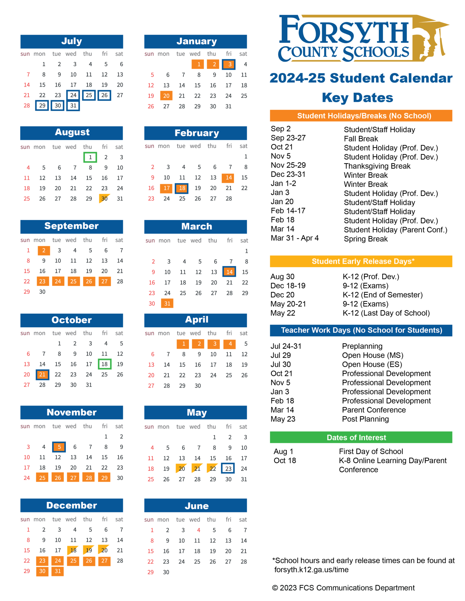 Forsyth County Schools Calendar 20242025 (Spring, Fall Break)