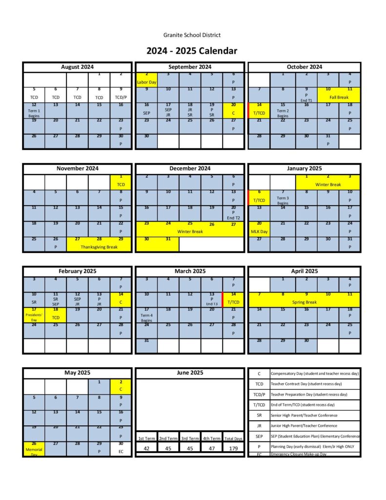 Granite School District Calendar Holidays 2024 2025