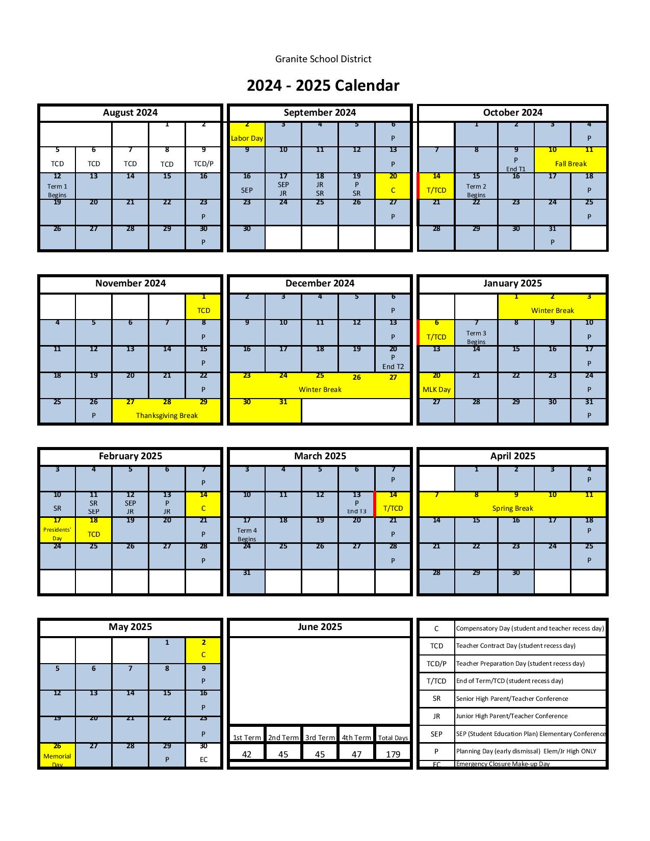 Granite School District Calendar Holidays 20242025