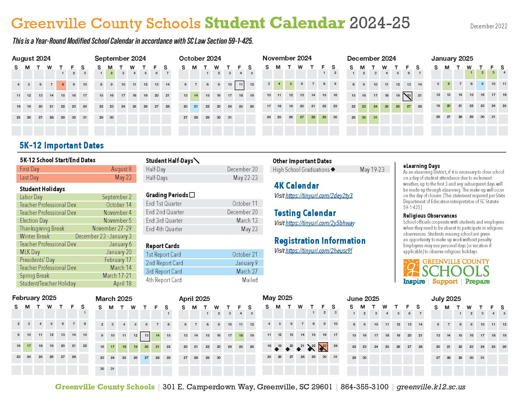 Greenville County Schools Calendar 20242025 Holidays