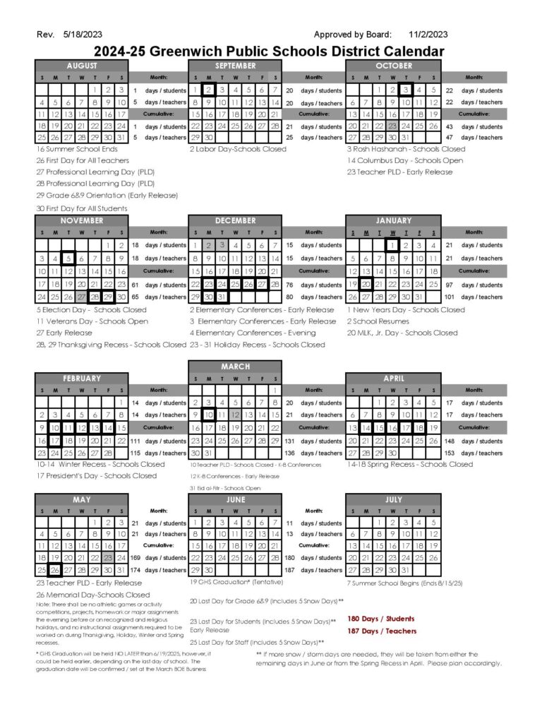Greenwich Public Schools Calendar 20242025 (Holiday Breaks)