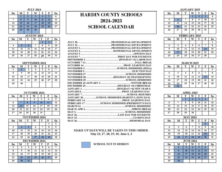 Hardin County Schools Calendar 20242025 (Holiday Breaks)