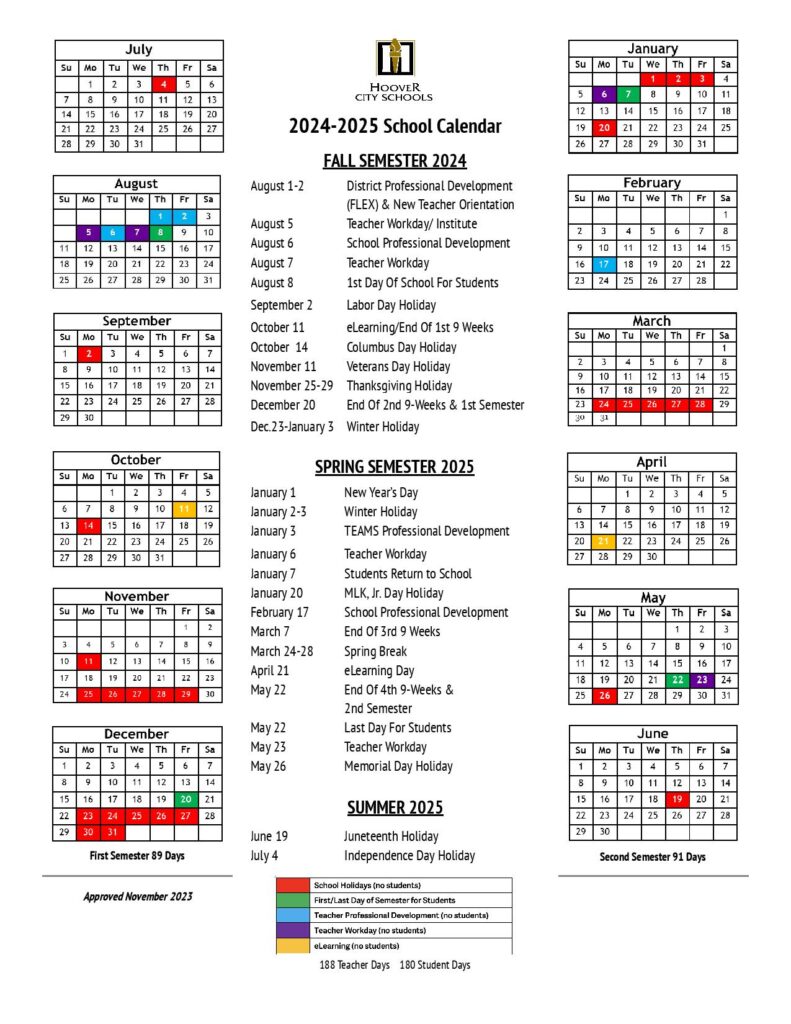 Hoover City Schools Calendar 2024-2025 (Holiday Breaks)