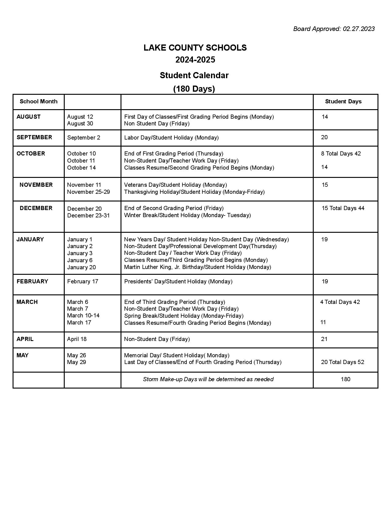 Lake County Schools Calendar Holidays 20242025