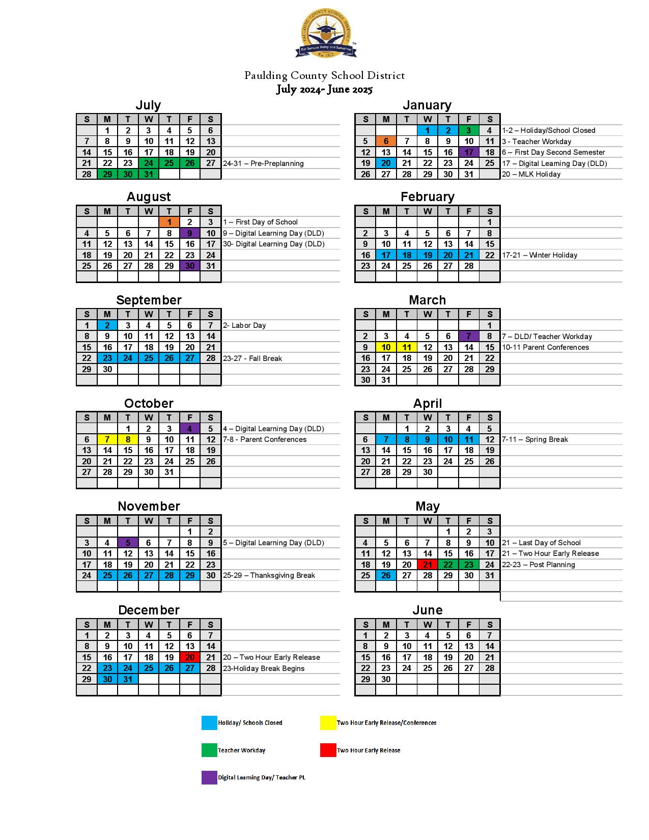 Paulding County School District Calendar Holidays 20242025