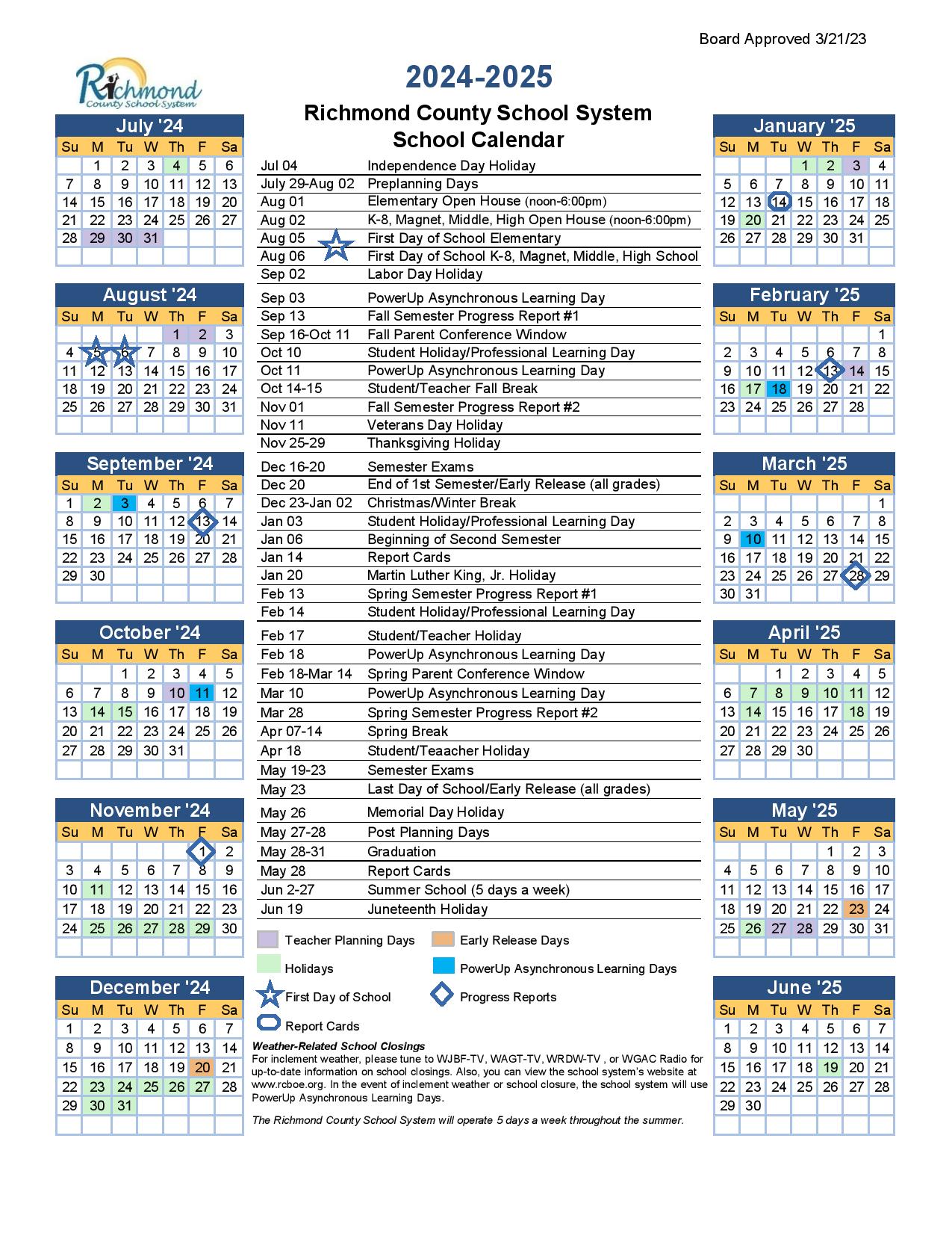 Richmond County Schools Calendar 20242025 (Holiday Breaks)