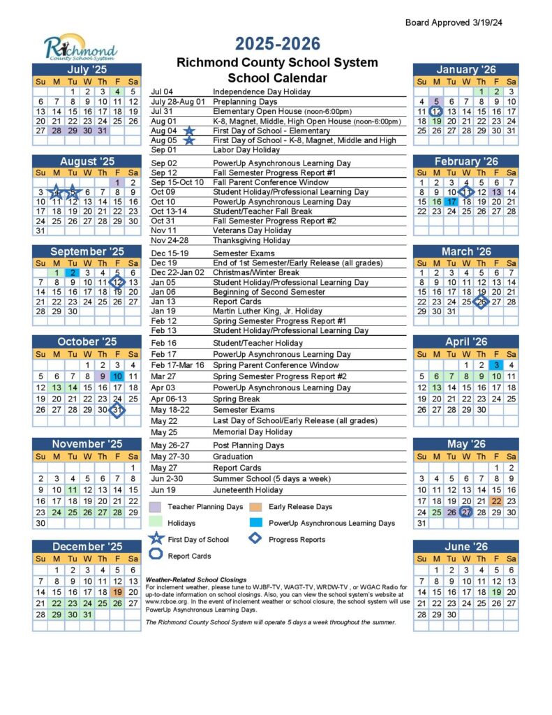 Richmond County Schools Calendar 2025-2026