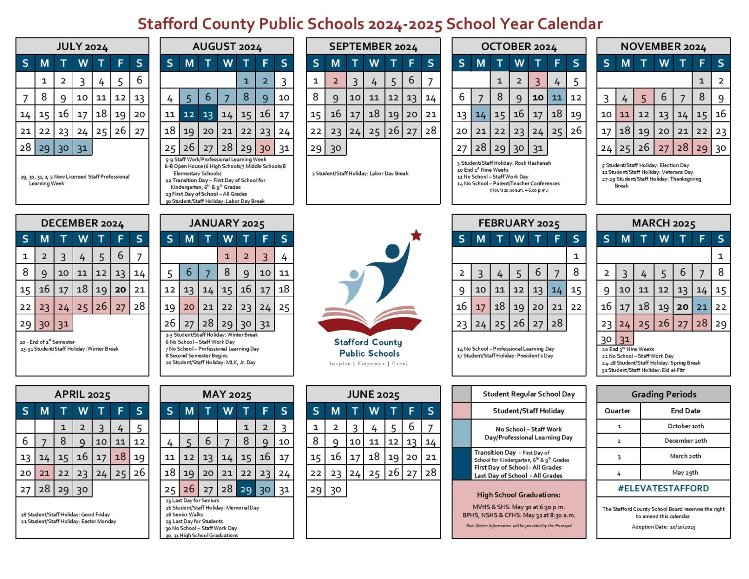 Stafford County Public Schools Calendar 20242025 (Holidays)