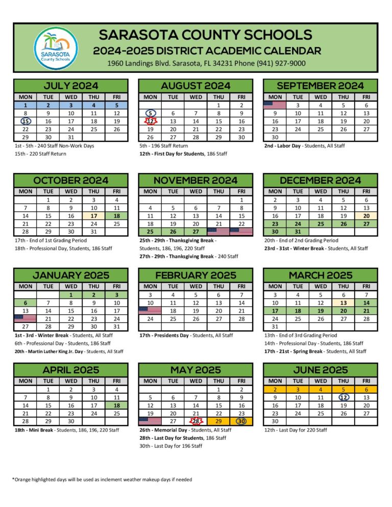 Sarasota County Schools Calendar 20242025 Holidays