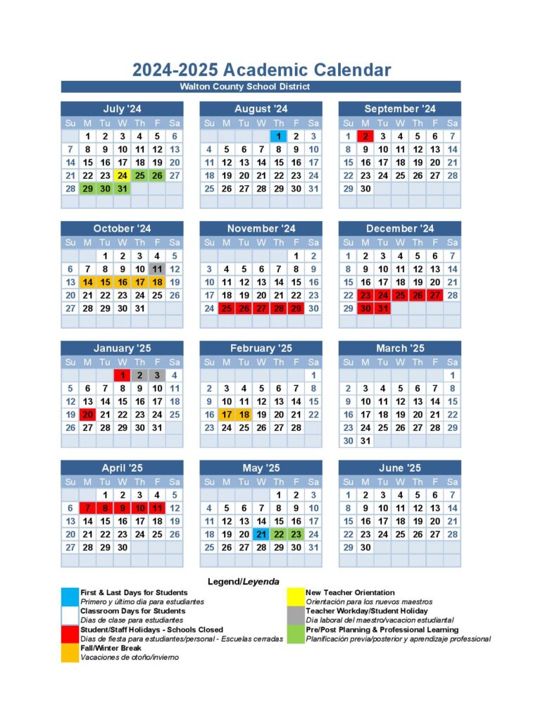 Walton County Schools Calendar 2024 2025 Holiday Breaks 