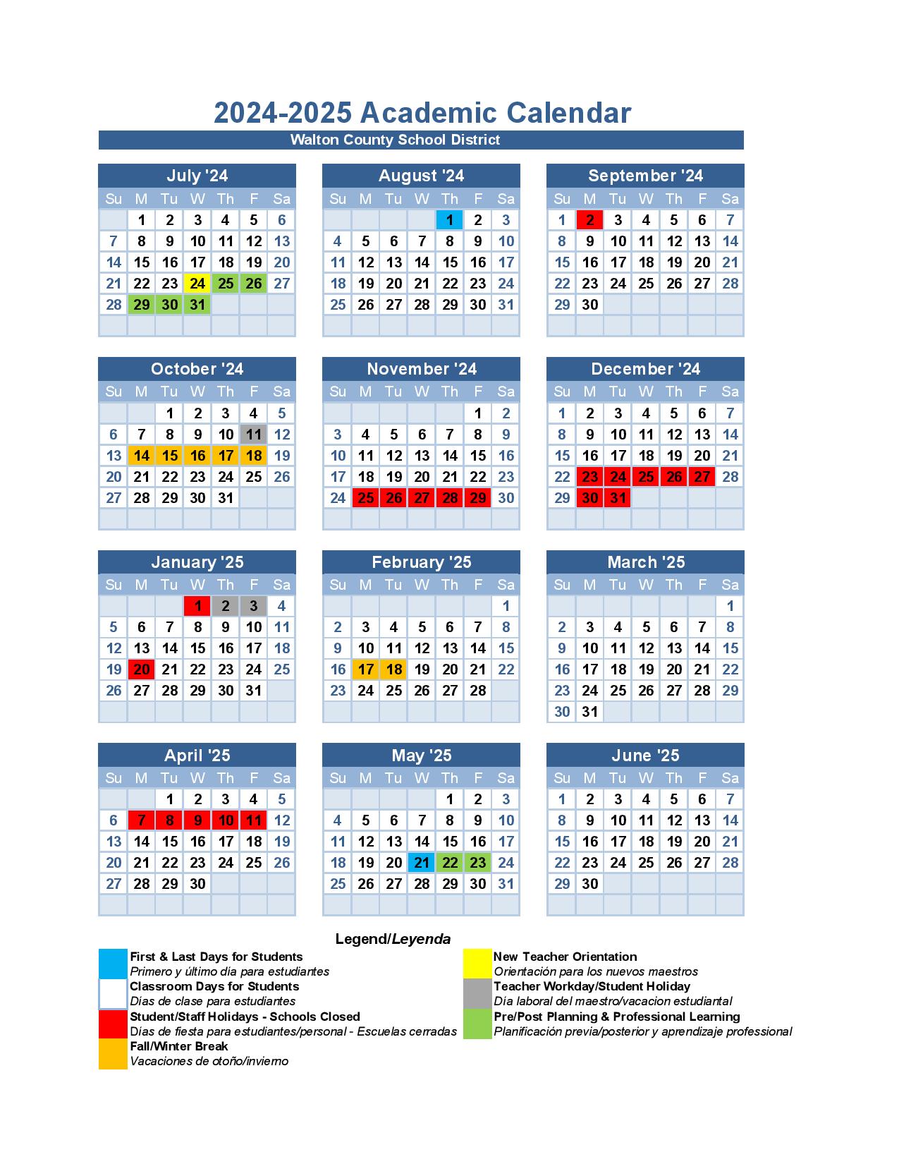 Walton County Schools Calendar 20242025 (Holiday Breaks)