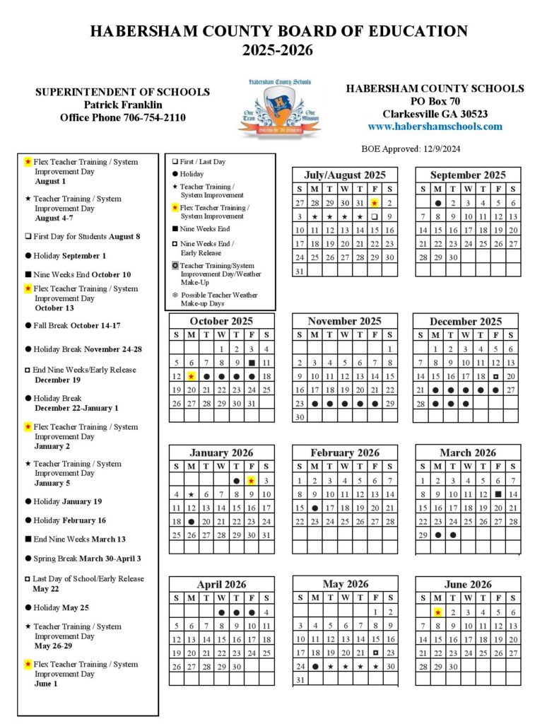 Habersham County Schools Calendar 2025-2026
