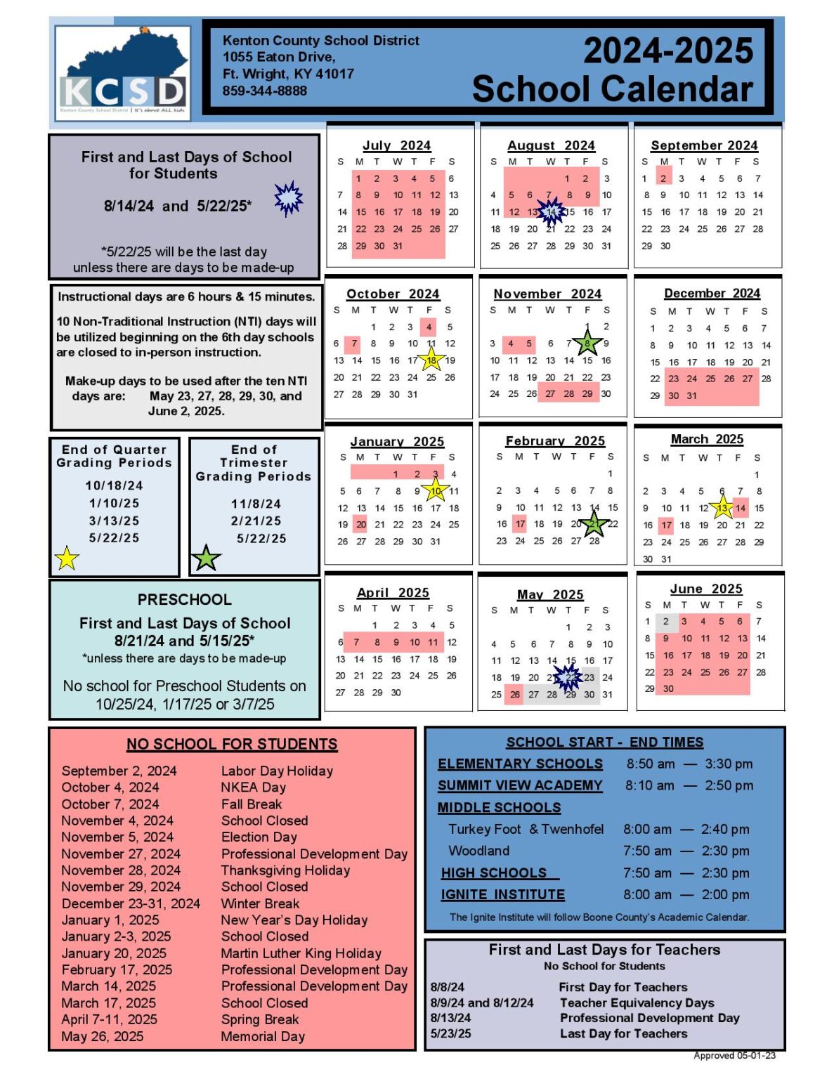 Kenton County Schools Calendar 20242025 KCSD Calendar