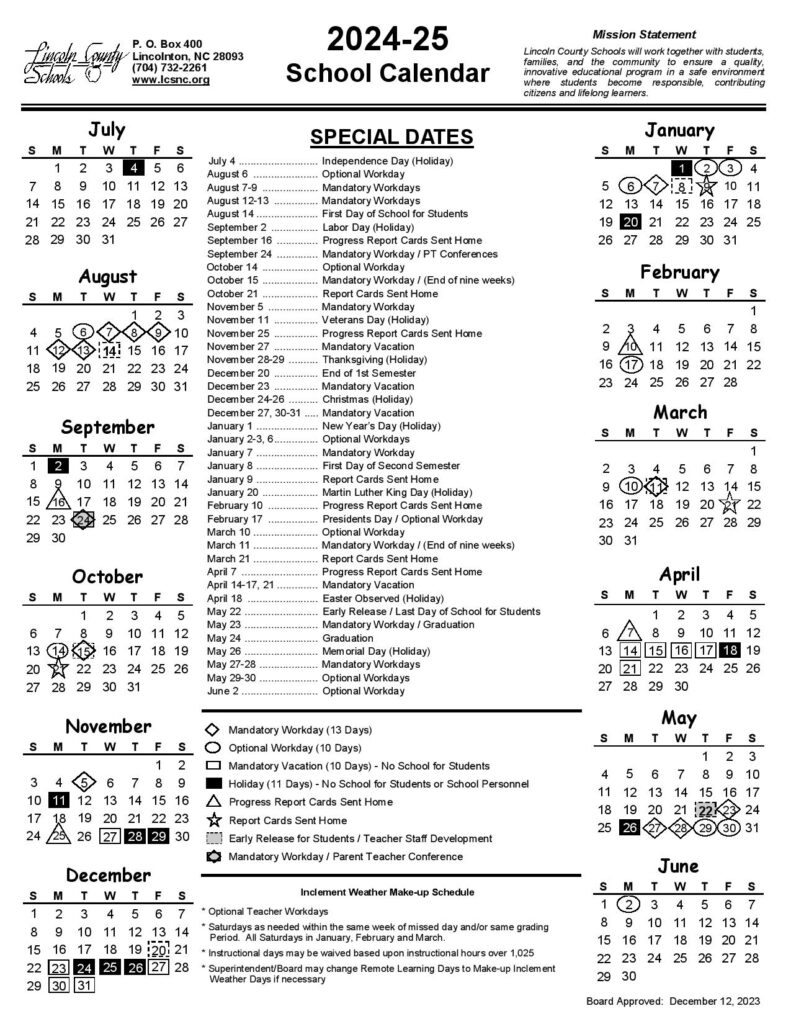Lincoln County Schools Calendar