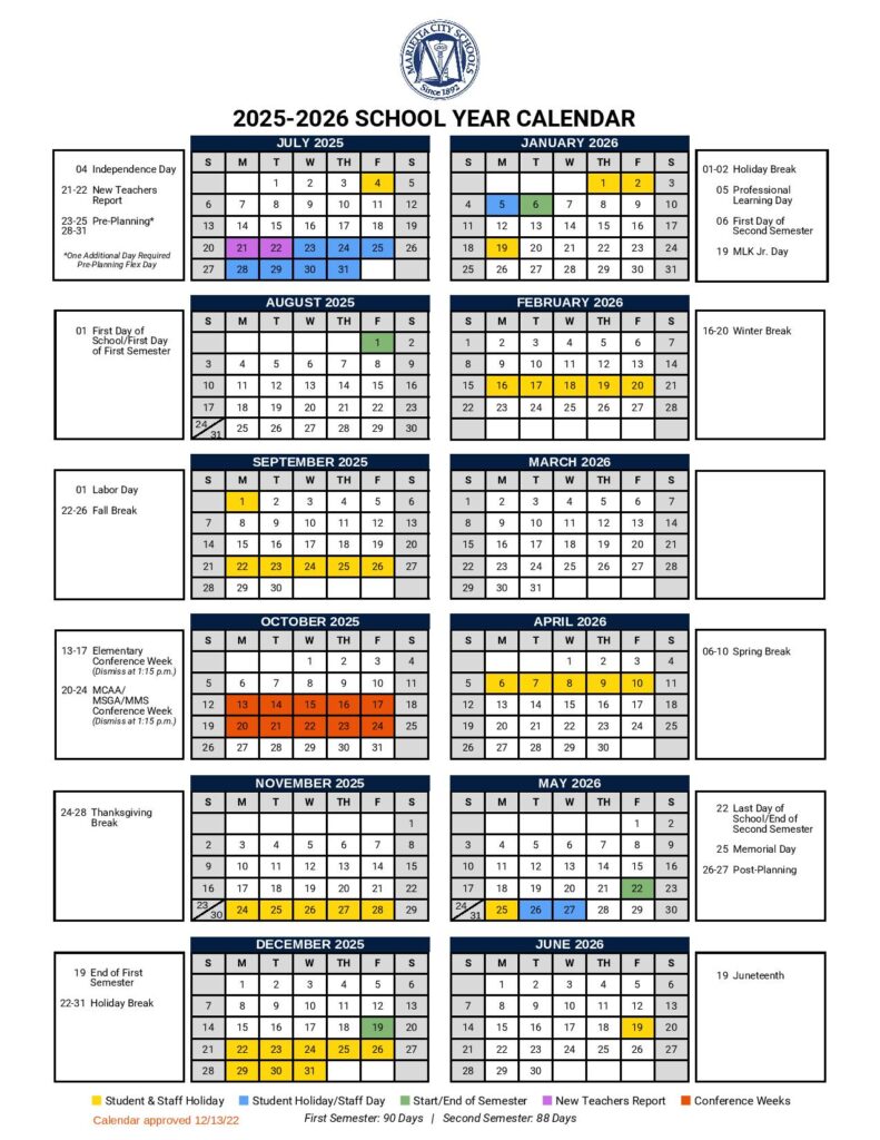 Marietta City Schools Calendar 2025-2026