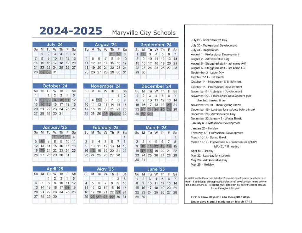 Maryville City Schools Calendar