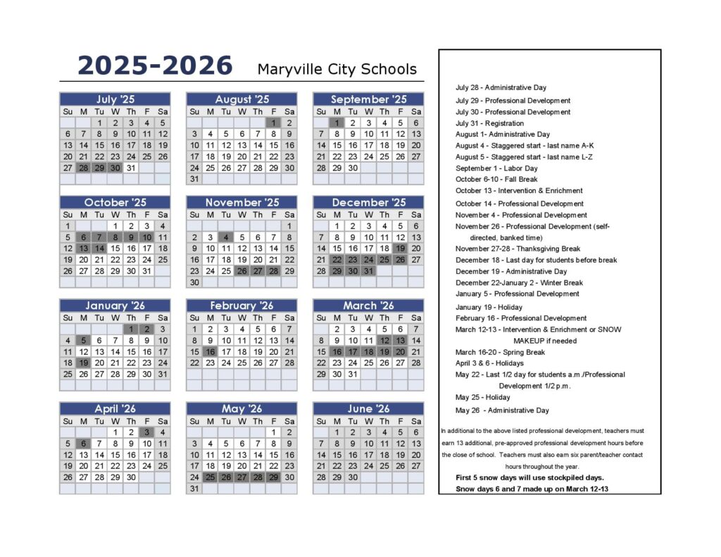 Maryville City Schools Calendar 2025-2026