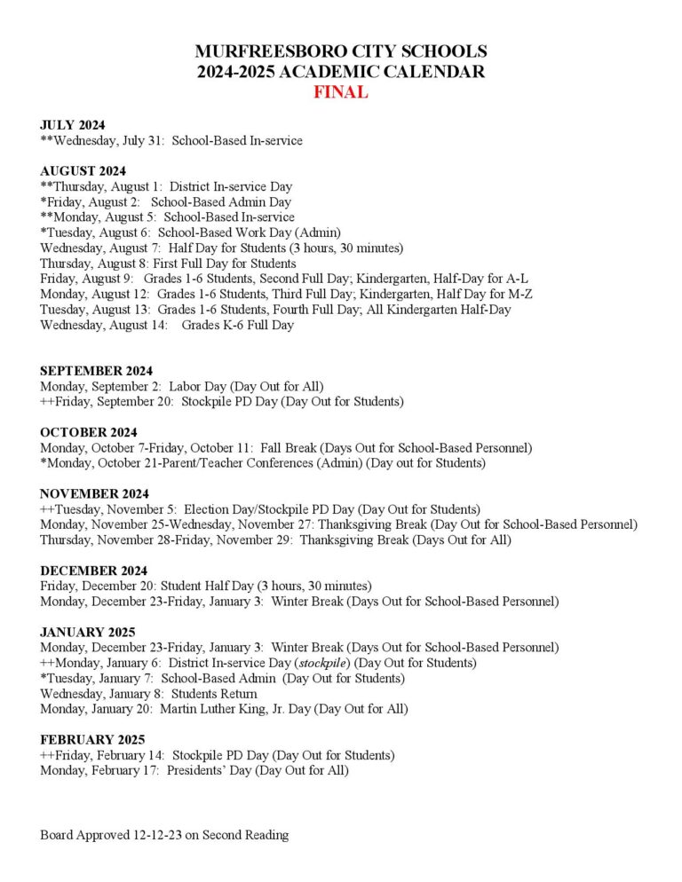 Murfreesboro City Schools Calendar 2024 2025 Holiday Breaks Murfreesboro City Schools Calendar 2024 2025 Holiday Breaks
