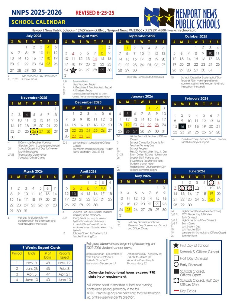 Newport News Public Schools Calendar 2025 2026 Holidays
