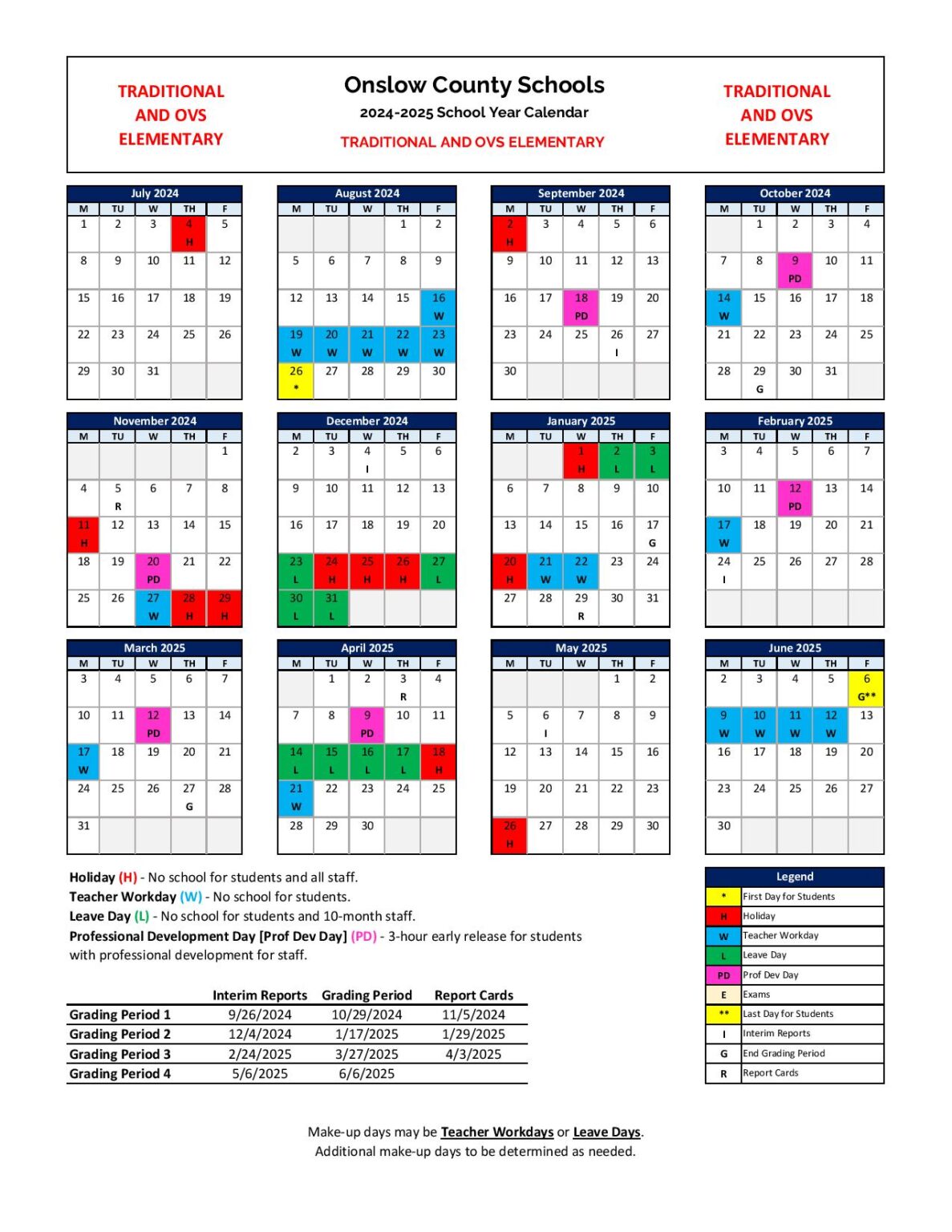 Onslow County Schools Calendar 2024-2025 Holidays