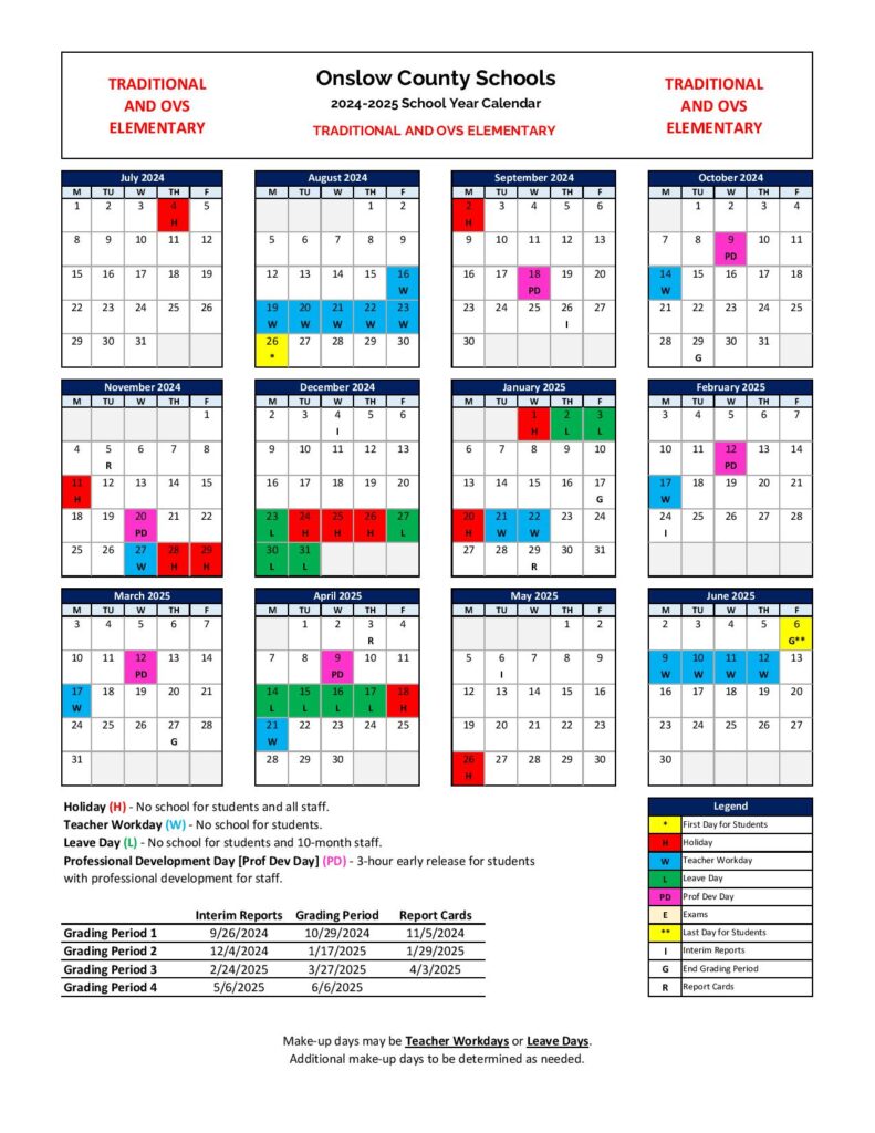 Onslow County Schools Calendar