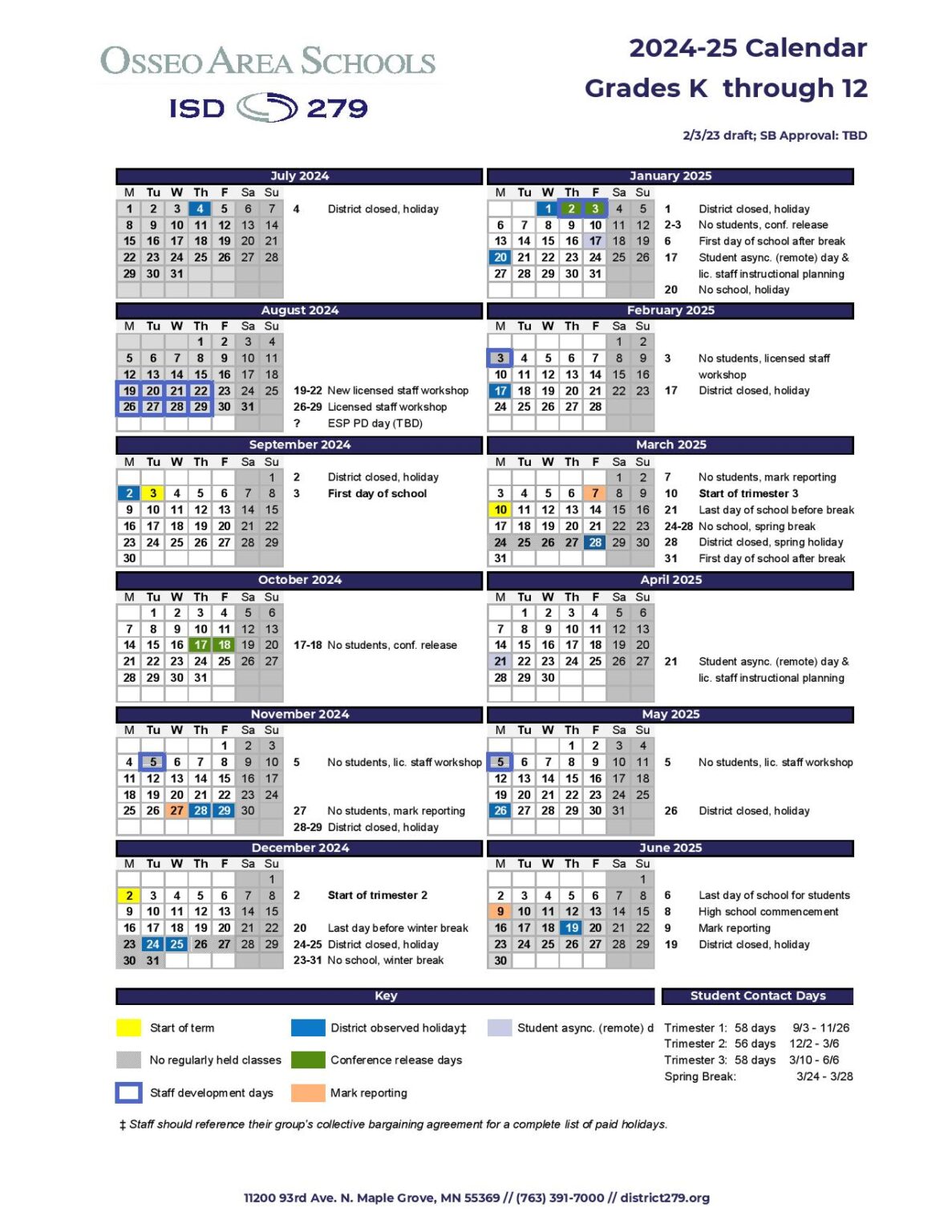 Osseo School District Calendar 20252025 & Holiday Breaks