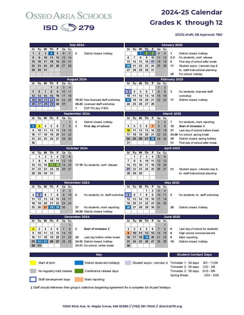Osseo School District Calendar