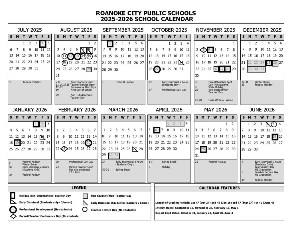 Roanoke County Public Schools Calendar 2025-2026