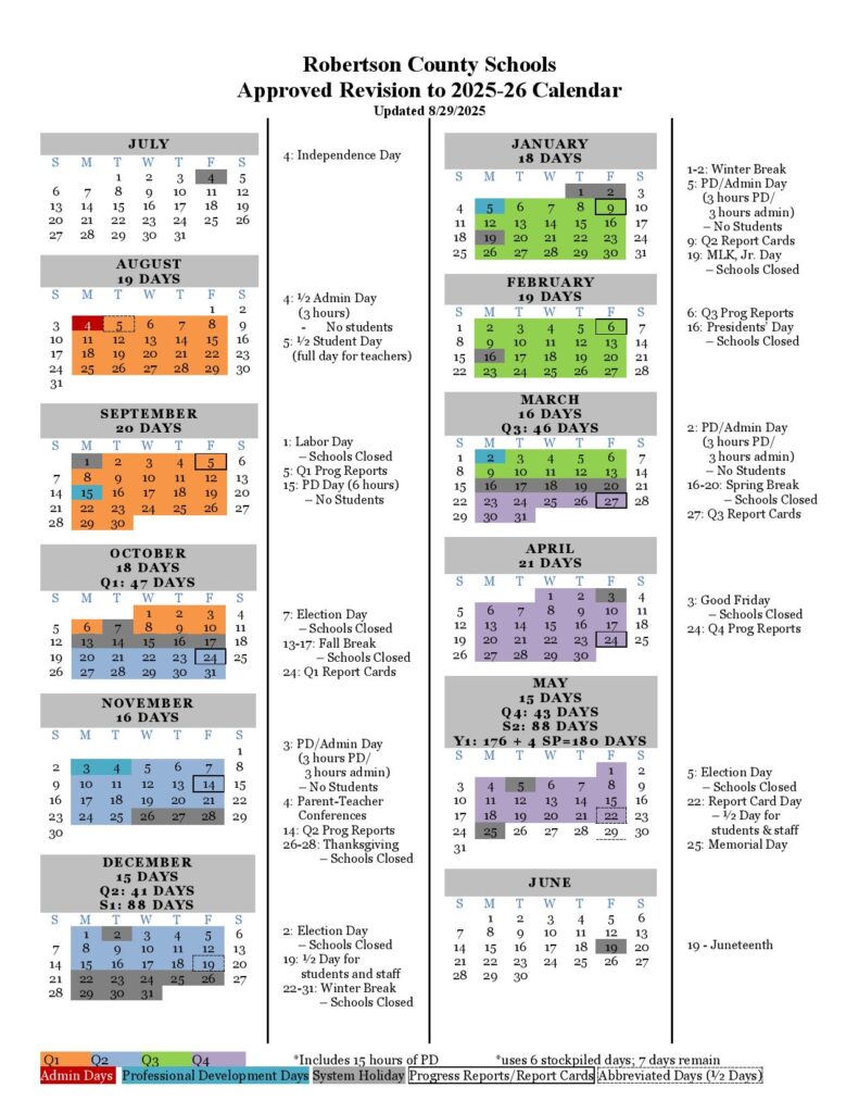 Robertson County Schools Calendar 2025-2026