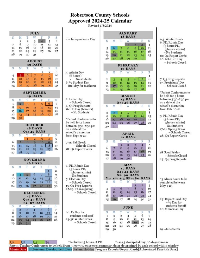 Robertson County Schools Calendar 2024-2025 | Holiday Breaks