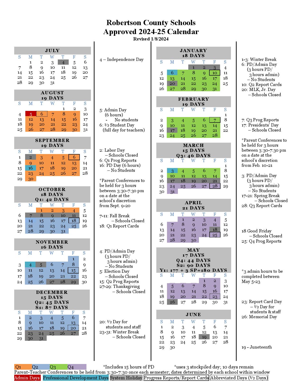 Robertson County Schools Calendar 20242025 Holiday Breaks