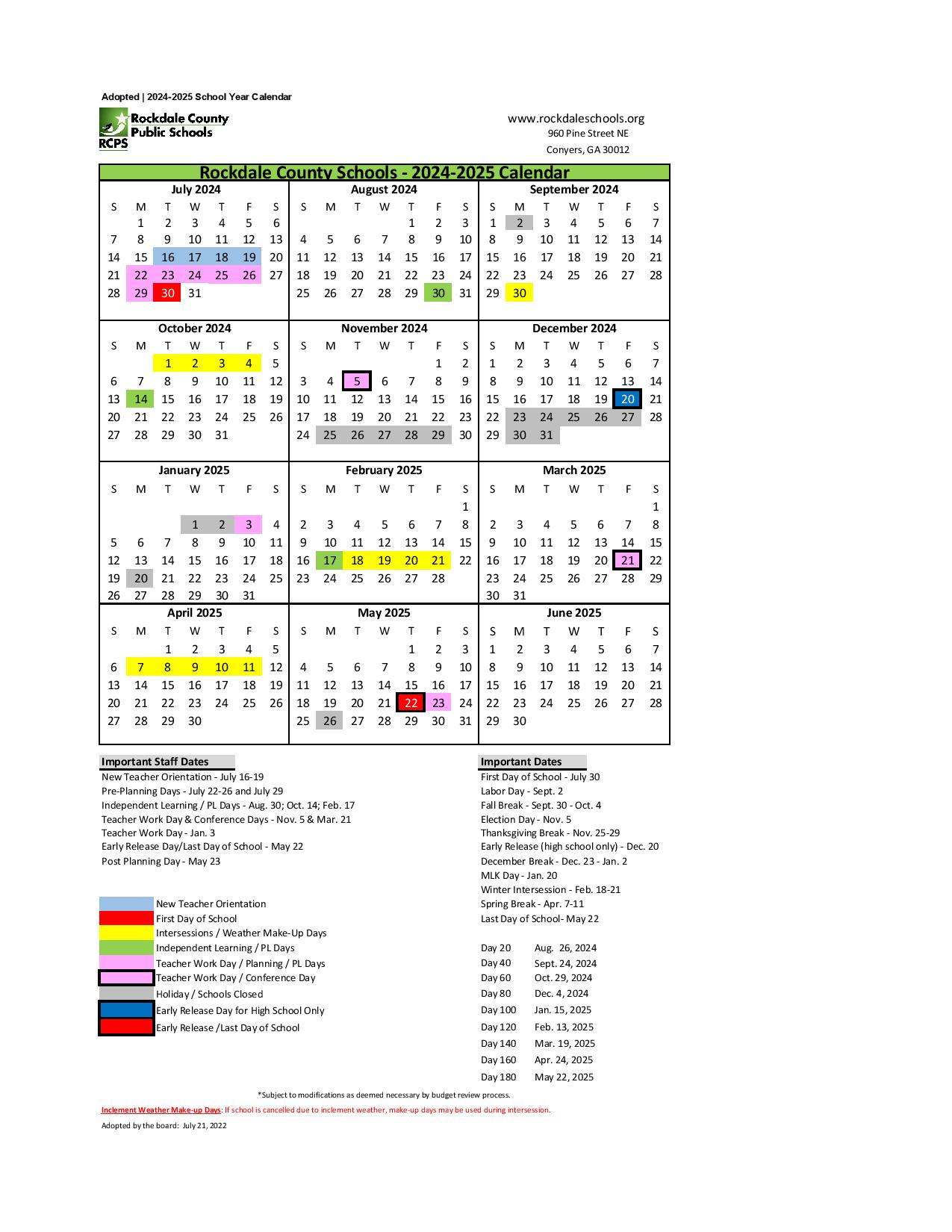 Rockdale County Public Schools Calendar 202425 RCPS Holiday