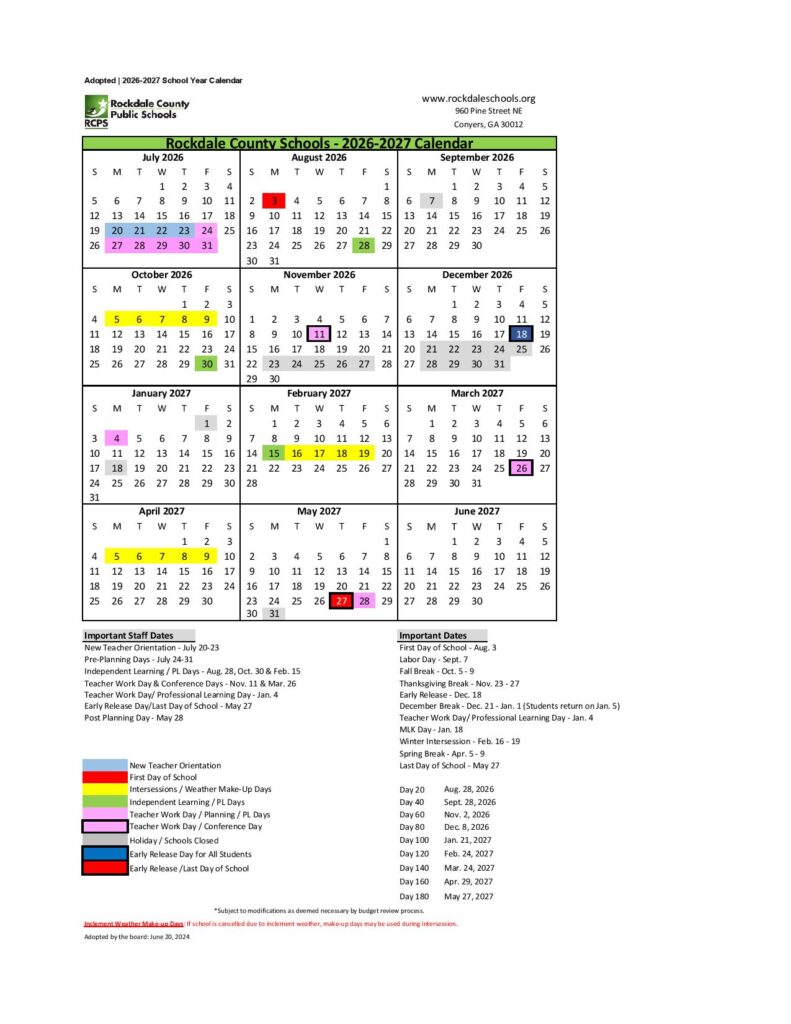 Rockdale County Public Schools Calendar 2026-2027
