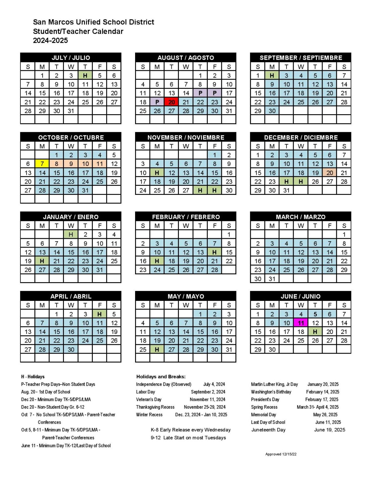 San Marcos Unified School District Calendar 202425 SMUSD